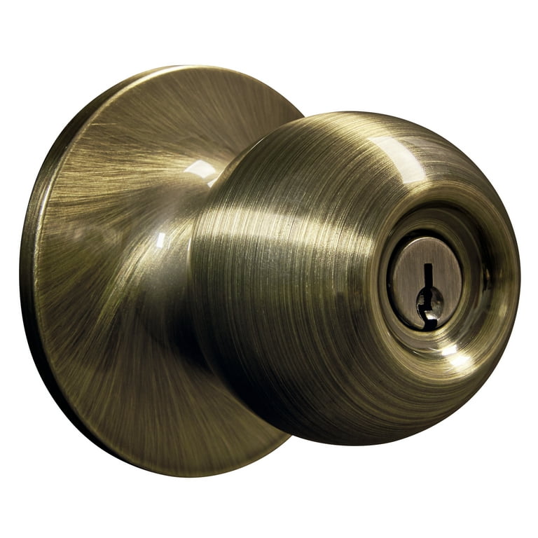 Hyper Tough, Keyed Entry, Ball-Style Doorknob, Antique Brass Finish