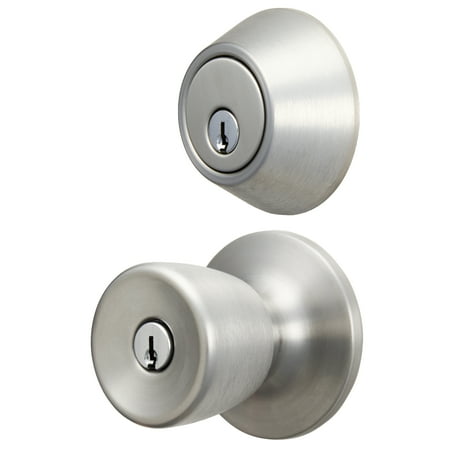 hyper tough keyed entry tulip style doorknob and deadbolt combo pack, stainless steel finish