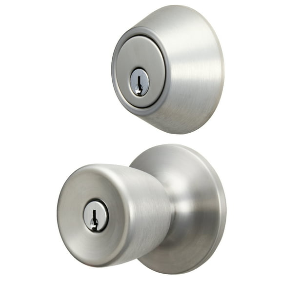 Hyper Tough Keyed Entry Tulip Style Doorknob and Deadbolt Combo pack, Stainless Steel Finish