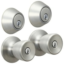 Hyper Tough Keyed Entry Tulip Style Doorknob and Deadbolt Double Combo Pack, Stainless Steel Finish