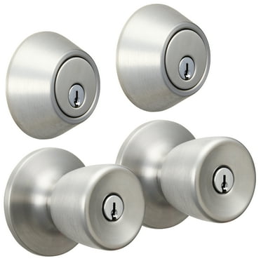 Hyper Tough Keyed Entry Tulip Style Doorknob and Deadbolt Double Combo Pack, Stainless Steel Finish