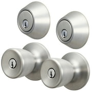 Hyper Tough Keyed Entry Tulip Style Doorknob and Deadbolt Double Combo pack, Stainless Steel Finish
