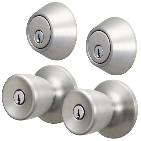 Hyper Tough Keyed Entry Tulip Style Doorknob and Deadbolt Double Combo pack, Stainless Steel Finish