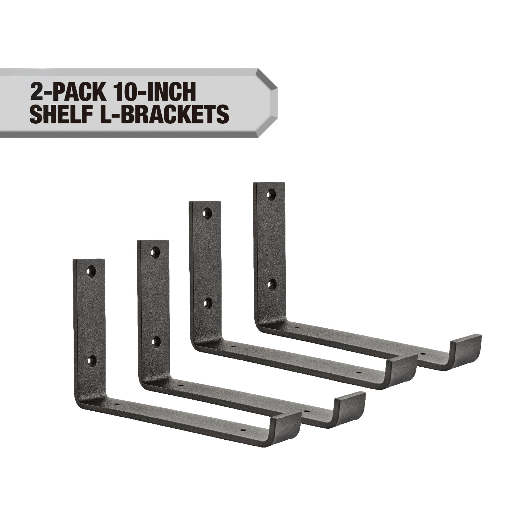Hyper Tough L-Shape Shelf Bracket, Black, 2-Pack