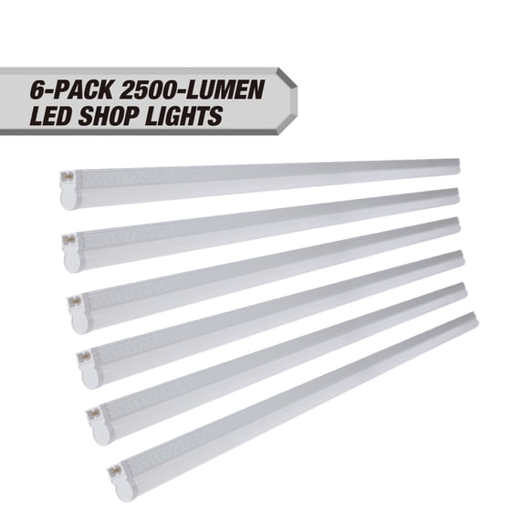 Hyper Tough LED 2500 Lumens 4-Foot T5 Dimmable Shop Lights, Pack of 6