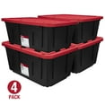 thumbnail image 1 of (Pack of 4) Hyper Tough 27 Gallon Large Storage Bin with Snap Lid, Black and Red, Heavy Duty Plastic Storage Container, 1 of 11