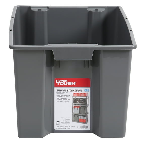 Hyper Tough Medium Nesting/Stacking Plastic Storage Bin, Gray