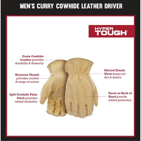 Hyper Tough Men's Curry Leather Driver Gloves, Large