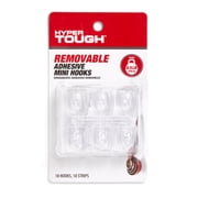 Hyper Tough Mini Removable Self-Adhesive Hooks, Square Plastic Hooks for Hanging Towels and Jackets, with 18 Adhesive Strips, 0.5 lbs Capacity, Clear, 18 Pc