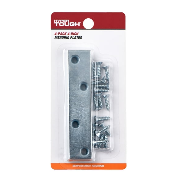 Hyper Tough New 4 inch. Mending Plate, Steel, Zinc Plated (4 Pack), mounting screws included