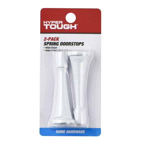 Hyper Tough New Steel Spring Doorstop, White Finish, 2 Pack,0.795 X 2.9 X 0.795 inch