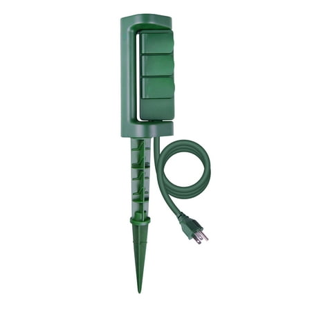 Hyper Tough 3-Outlet Outdoor Stake Timer with 3-Pronged Outlet Swivel Function, 10 Amps, Green