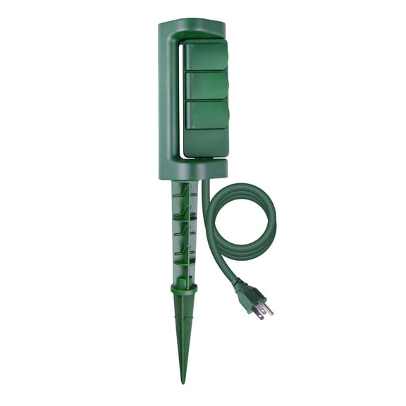 Hyper Tough 3-Outlet Outdoor Stake Timer with 3-Pronged Outlet Swivel Function, 10 Amps, Green