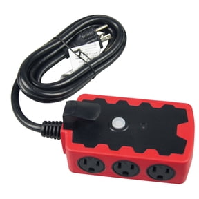 Hyper Tough Outdoor 6-Outlet Extension Cord Hub, 6 ft, Red/Black