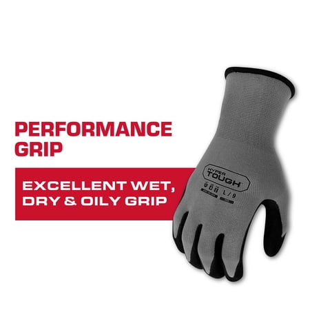 Hyper Tough Performance Grip Gloves, ANSI, Nitrile, Nylon, Spandex, Gray, x-Large
