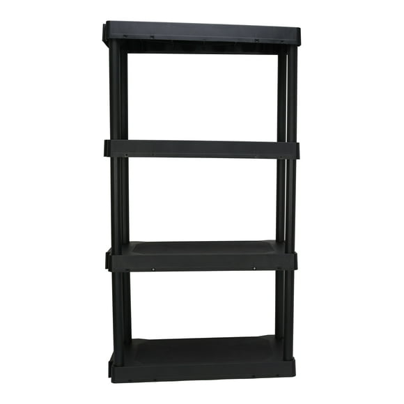 Hyper Tough Plastic 4-Tier Storage Shelves 47.6"H x 21.75"W x 14"D, 240lb Total Capacity, Black