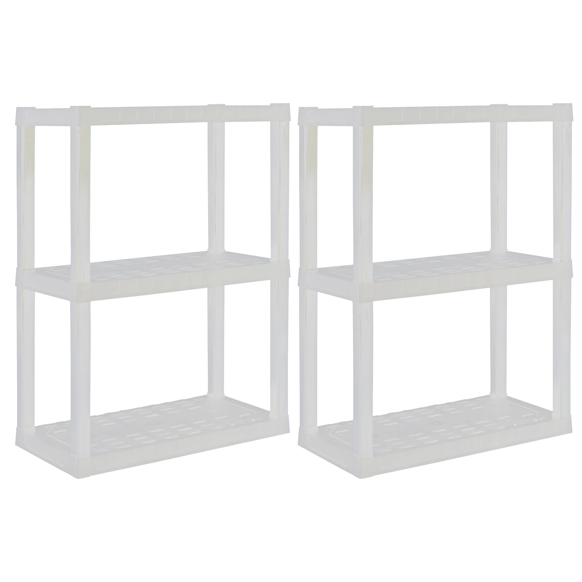 Hyper Tough Plastic Storage Shelves 3-Tier 2-Pack 39"H x 30"W x 14"D, White 300 lbs Capacity