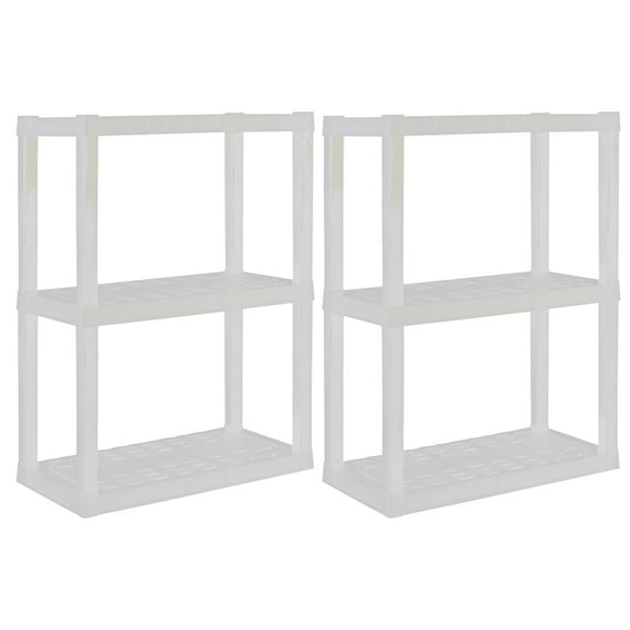 Hyper Tough Plastic Storage Shelves 3-Tier 2-Pack 39"H x 30"W x 14"D, White 300 lbs Capacity