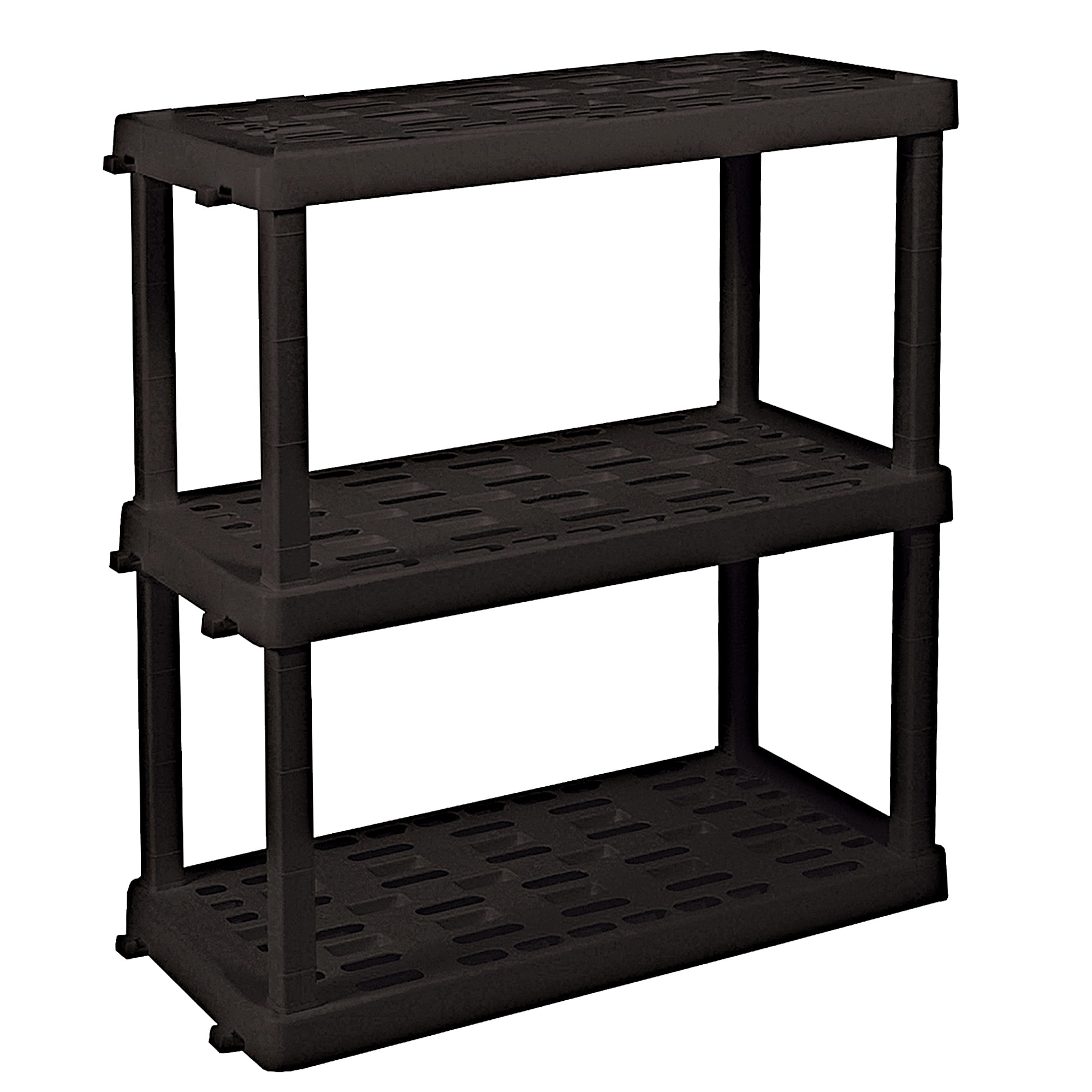 Hyper Tough Plastic Shelf Garage Storage Shelves Heavy Duty Shelving Unit Storage Rack 3-Tier 38"H x 18"D x 36"W Black-450 lbs