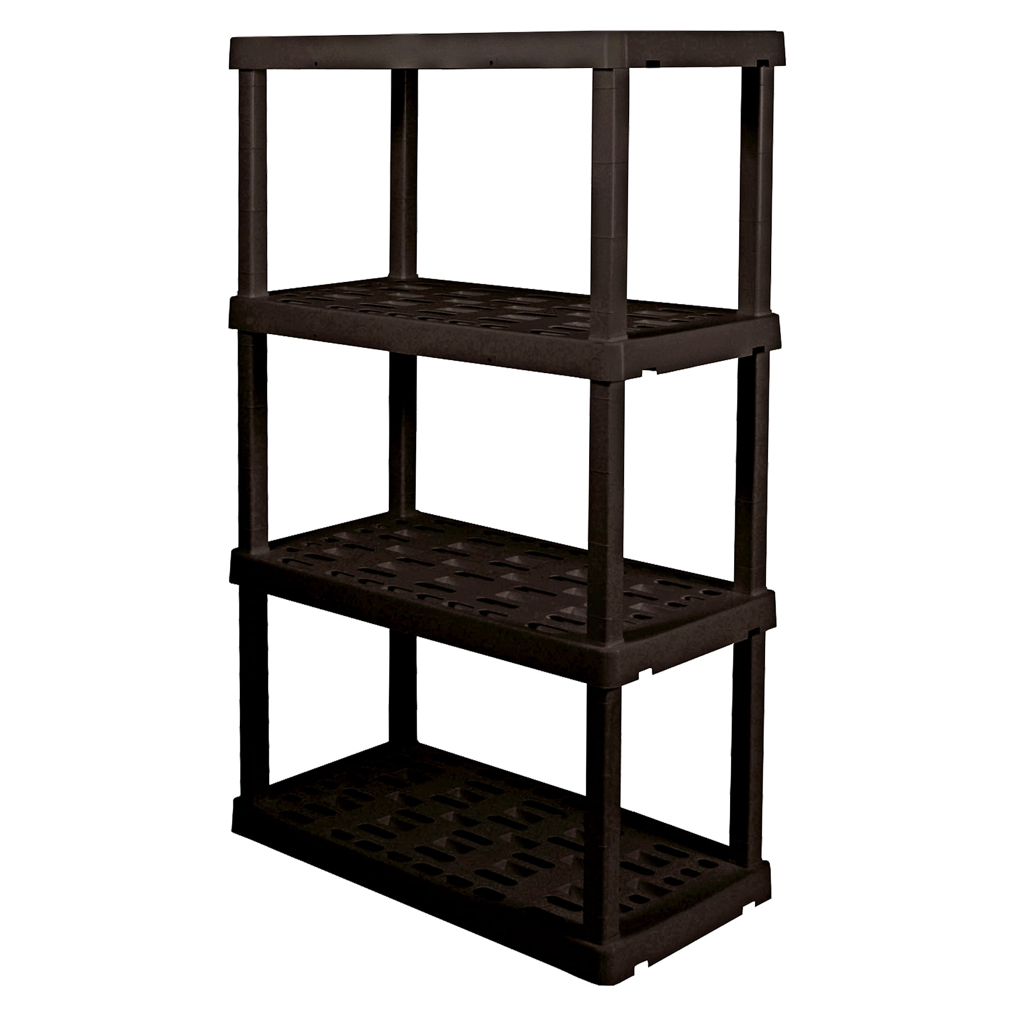 Hyper Tough Plastic Shelves Garage Shelf Basement Storage 4-Tier W36 x D18 x H56"  Black Total Capacity 600 lb