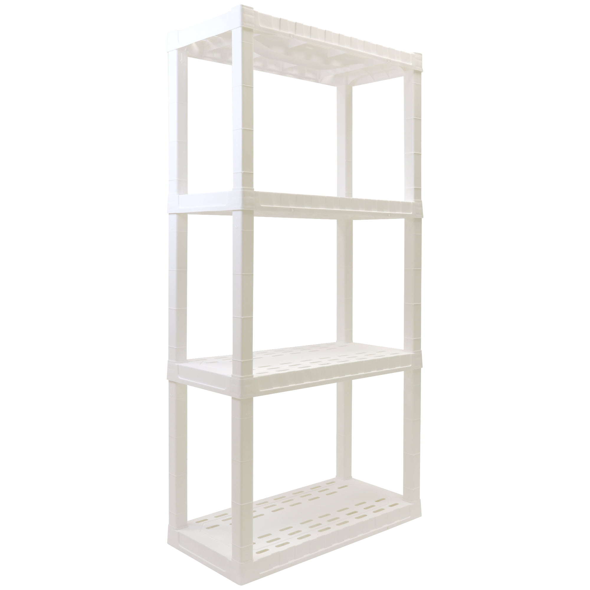 Hyper Tough Plastic Shelf Garage Shelves Storage Rack Interlocking Multipurpose 4-Tier 56"H x 14"D x 30"W White-400 lbs