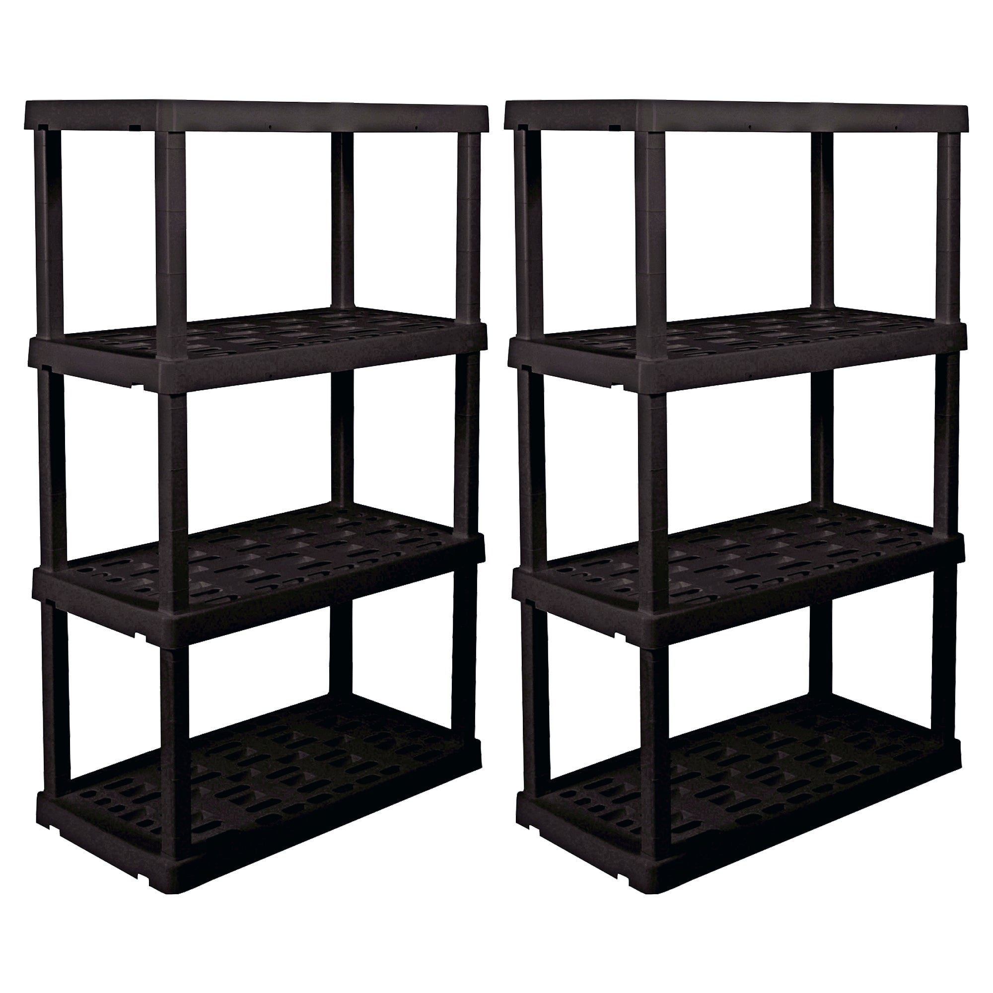 Hyper Tough Plastic Shelves Garage Storage Rack Large 4-Tier 56"H x 18"D x 36"W 2-Pack Black-600 lb Total Capacity