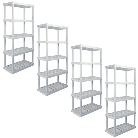 Hyper Tough Plastic Storage Shelf 5-Tier 74"H x 36"W x 18"D Black, 4-Pack 750 lbs Total Capacity