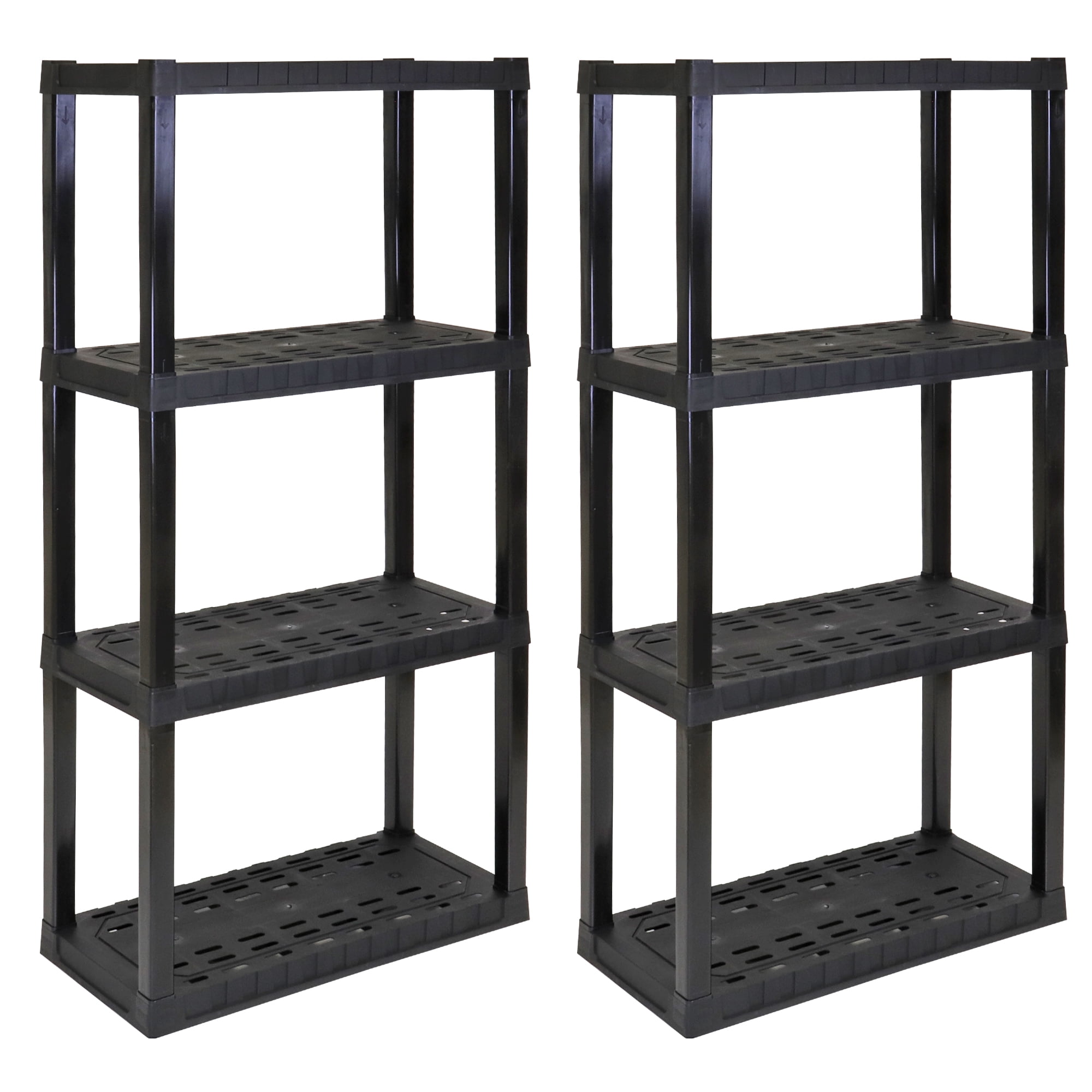 Hyper Tough Plastic Shelves Garage Storage Rack Multipurpose Home Storage Organizer 4-Tier 57"H x 14"D x 30"W 2-Pack Black-400 lb Total Capacity