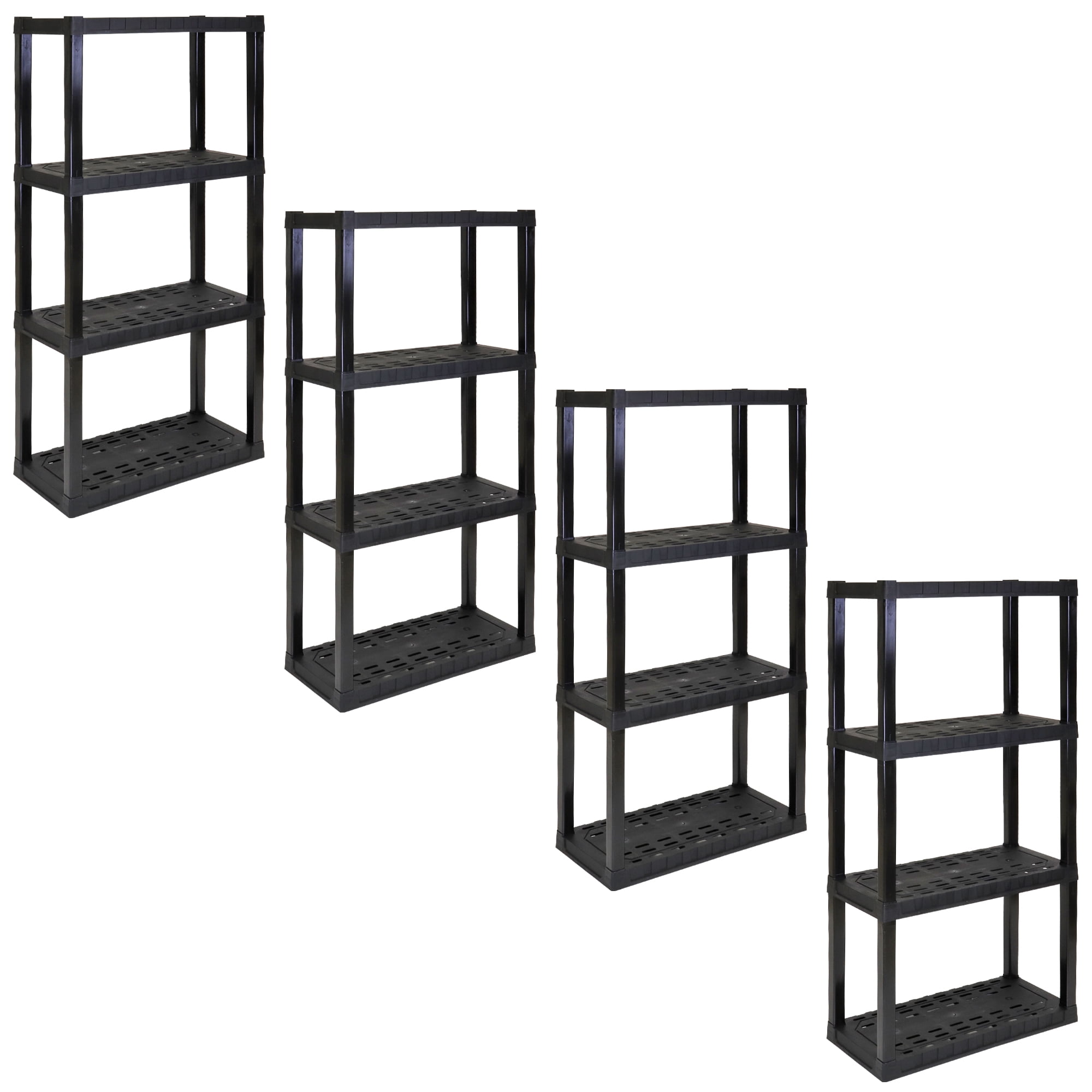 Hyper Tough Plastic Shelves Garage Storage Shelving Unit 4-Tier 56"H x 14"D x 30"W Pack of 4 Black-400 lbs Total Capacity