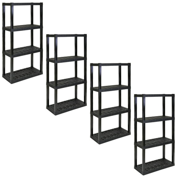 Hyper Tough Garage Shelving Unit Heavy Duty 4-Tier 56"H x 14"D x 30"W Pack of 4 Black-400 lbs Total Capacity