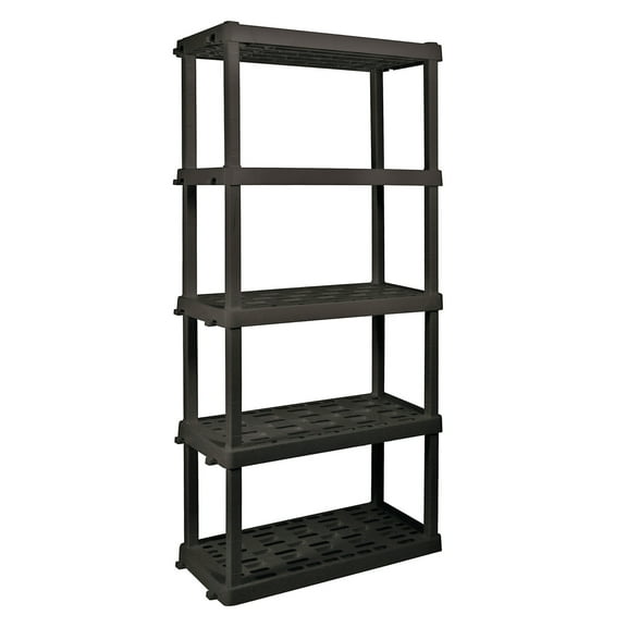 Hyper Tough Plastic Storage Shelves Garage Shelving Unit 5-Tier 73.80"H x 17.75"D x 36"W Black 750 lb Total Capacity
