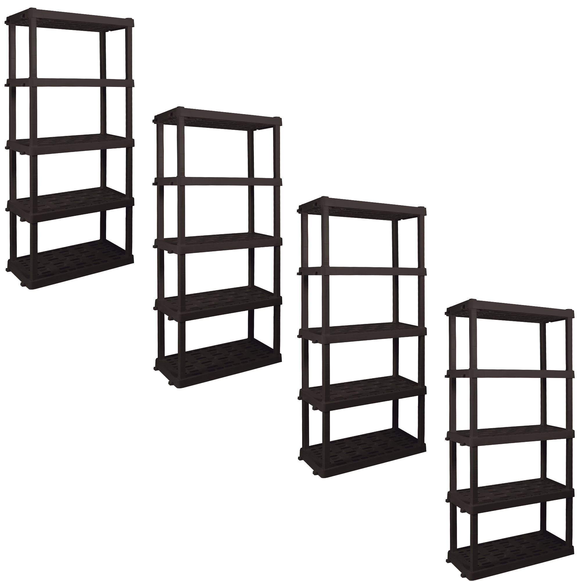 Hyper Tough Plastic Shelves Garage Shelving Unit 5-Tier 73.80"H x 17.75"D x 36"W Pack of 4 Black-750 lbs Total Capacity