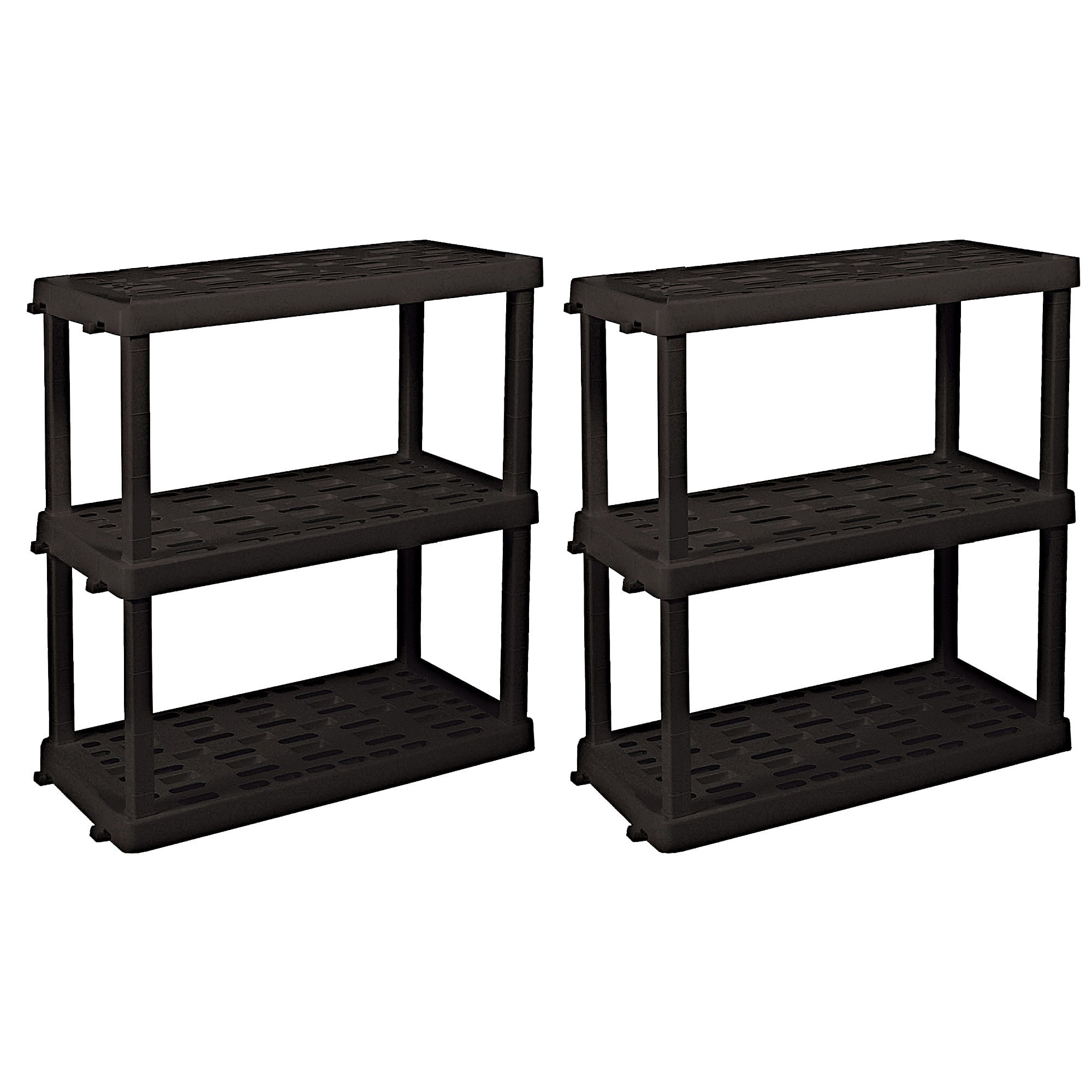 Hyper Tough Plastic Shelves Garage Storage Unit Large 3-Tier 38"H x 18"D x 36"W 2-Pack Black-450 lb Total Capacity
