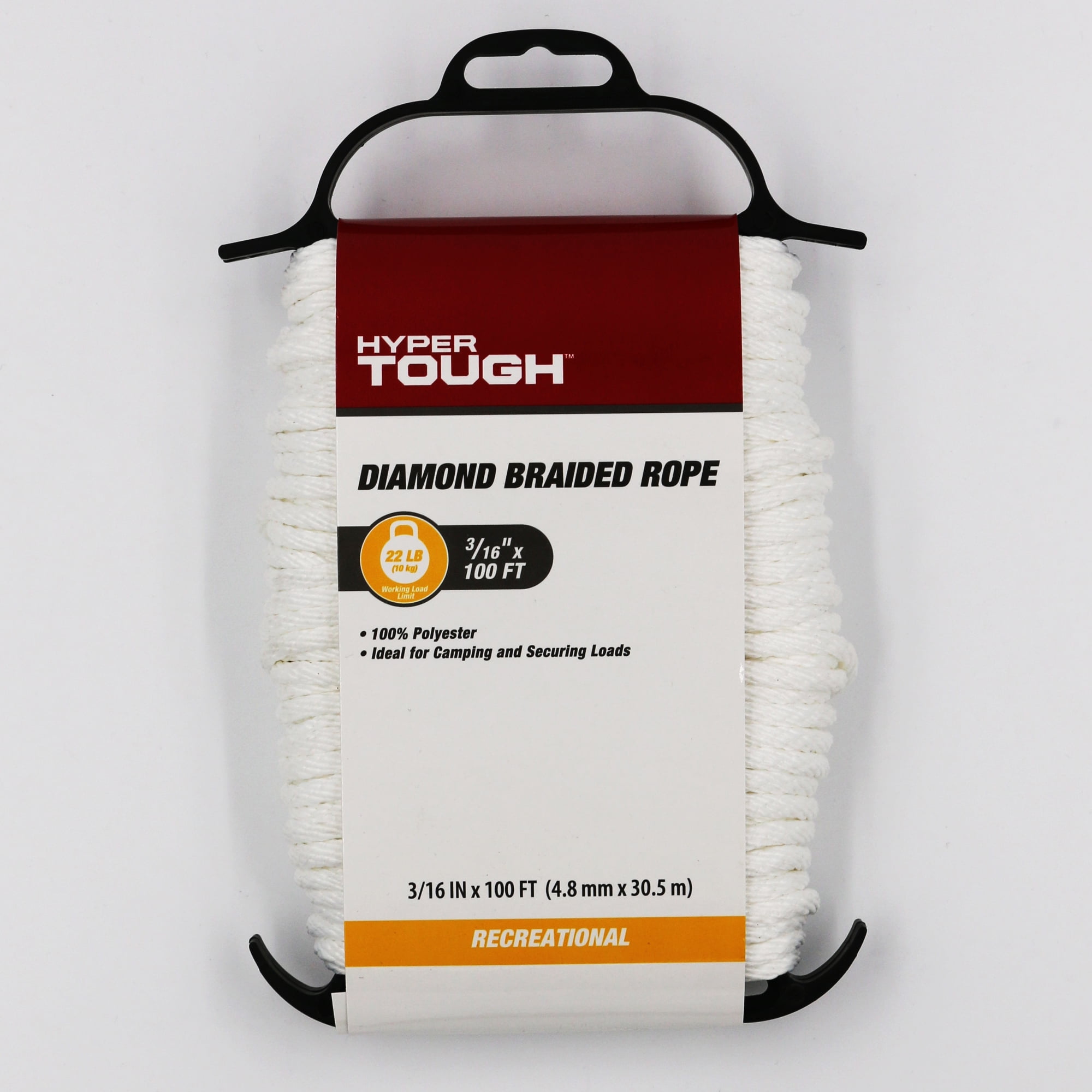 Hyper Tough Polyester Diamond Braided Poly Rope, White, 3/16 inch x 100