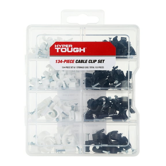 Hyper Tough 134-Piece Non-Bulk Cable Clip Set with Polypropylene Material