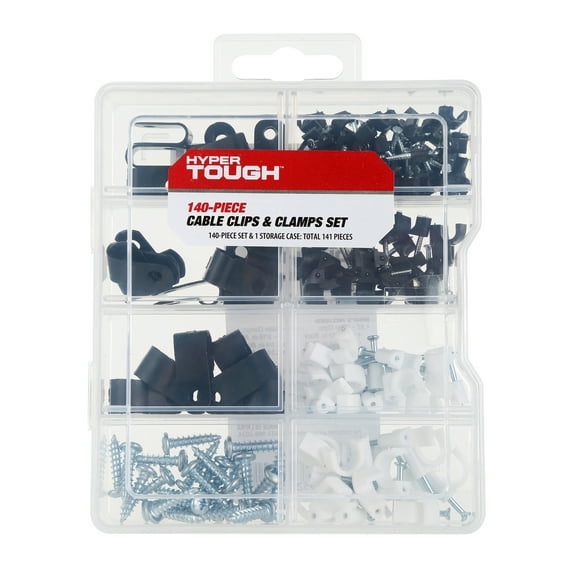 Hyper Tough Polypropylene 140-Piece Cable Clips and Clamp Set TD34020R, New,1.1 in X 5.7 in X 4.4 in