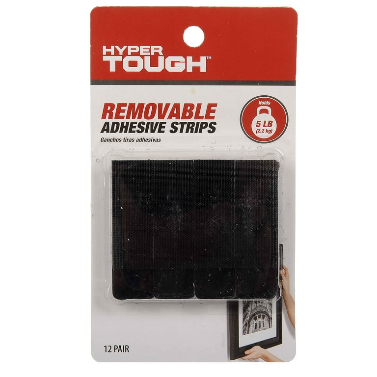 Hyper Tough Removable Adhesive Strips, Black, Large, 12 Pairs, Holds up to  5 lbs 