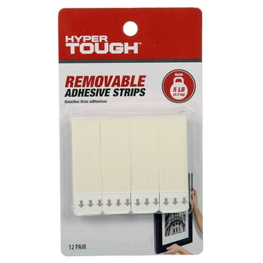 Hyper Tough Removable Adhesive Strips, Large, 12 Pair, White, Holds up to 5 lb.