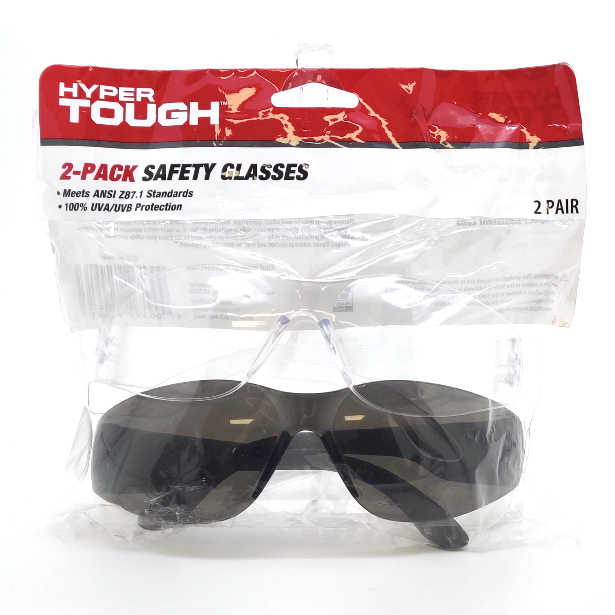 Hyper Tough Safety Glasses 2 Piece Pack - Smoke and Clear