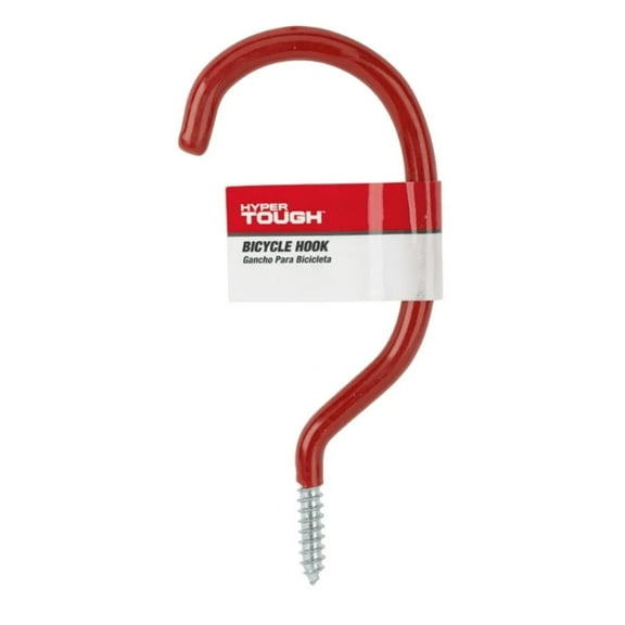 Hyper Tough Screw-in Vinyl Coated Bicycle Hook, Red, 2.75" x 0.8" x 6"