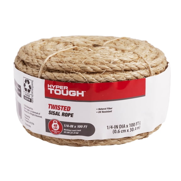 Hyper Tough Sisal Twisted Rope, Natural, 1/4 in x 100 ft, 1 Each
