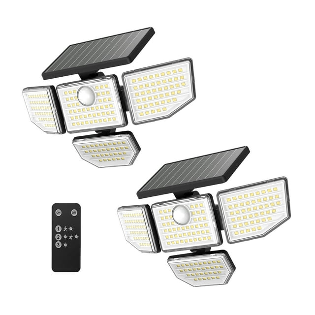 Hyper Tough Solar Motion 4-Head Adjustable LED Security Light with Remote Control, 1000 LM, 2-Pack