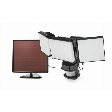 Hyper Tough Solar Three Head LED Motion Sensing Security Flood Light, Outdoor, Black, 2000 Lumen