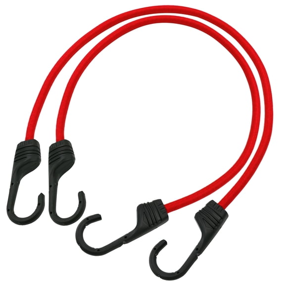Hyper Tough Standard Bungee Cords with Hooks, 2-Pack, 24 in, Red
