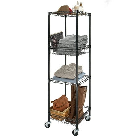 Hyper Tough Steel 4-Tier Storage Shelf Unit 57.4"H x 16"W x 16"D, 500lb Total Capacity, Black