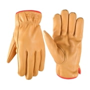Hyper Tough Water Resistant Men's Cowhide Leather Work Gloves, Brown, Size Large