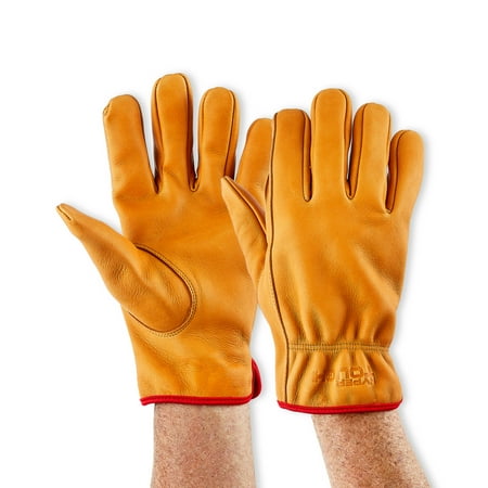 Hyper Tough Water Resistant Men's Cowhide Leather Work Gloves, Brown, Size X-Large