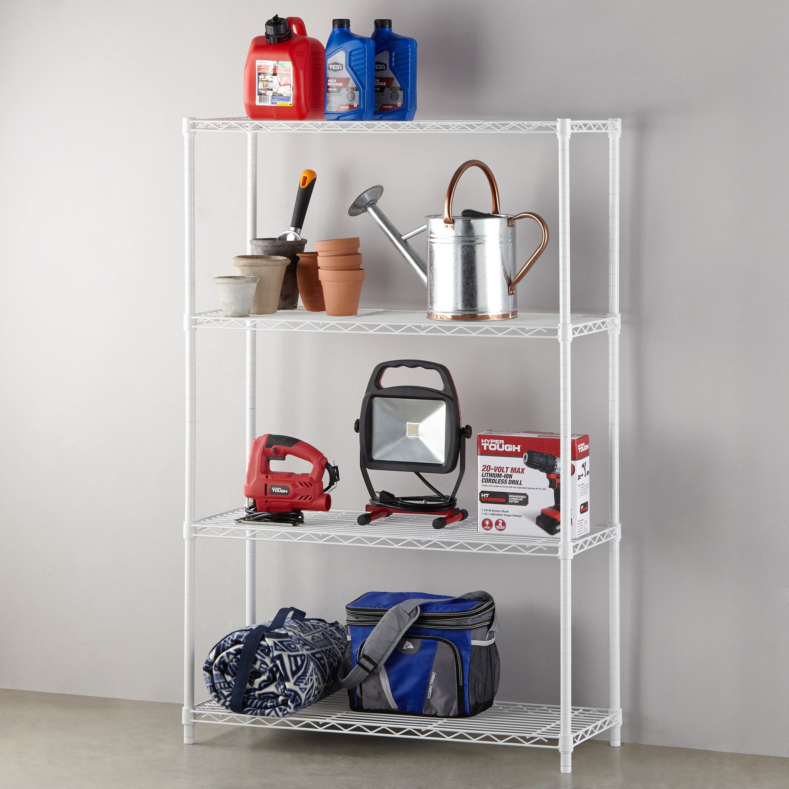 Hyper Tough White Steel 4-Tier Adjustable Wire Shelf Unit