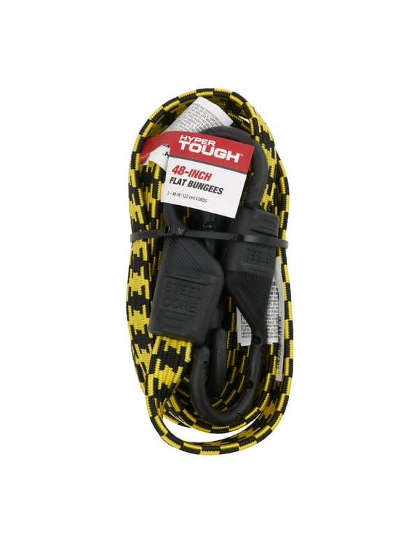 Hyper Tough, Yellow/Black Poly-Pro Flat Bungee Cord, 48 inch,  2 Pack