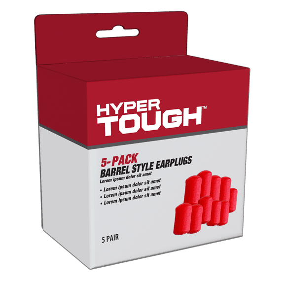 Hyper Tough barrel shaped earplugs 5pk single use